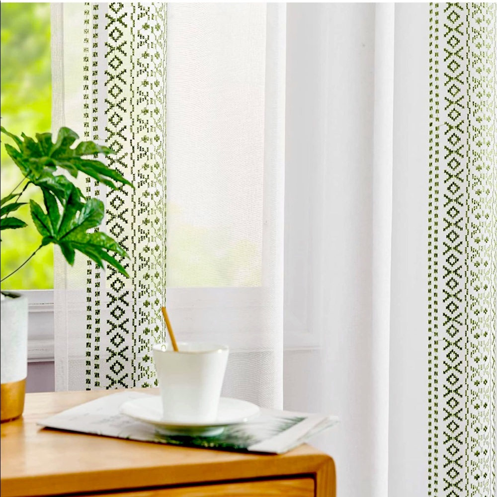 Boho Curtains Sheer Curtains Living Room Embroidered